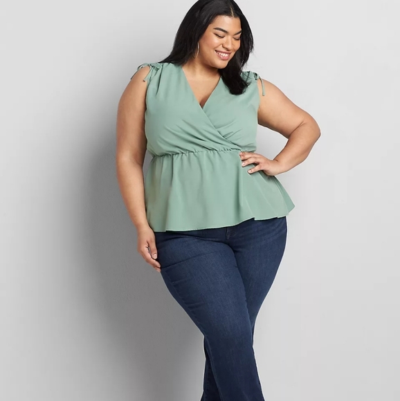Lane Bryant Tops - 🆕️ Lane Bryant Light Green Drawstring Shoulder Peplum Top sz 22/24